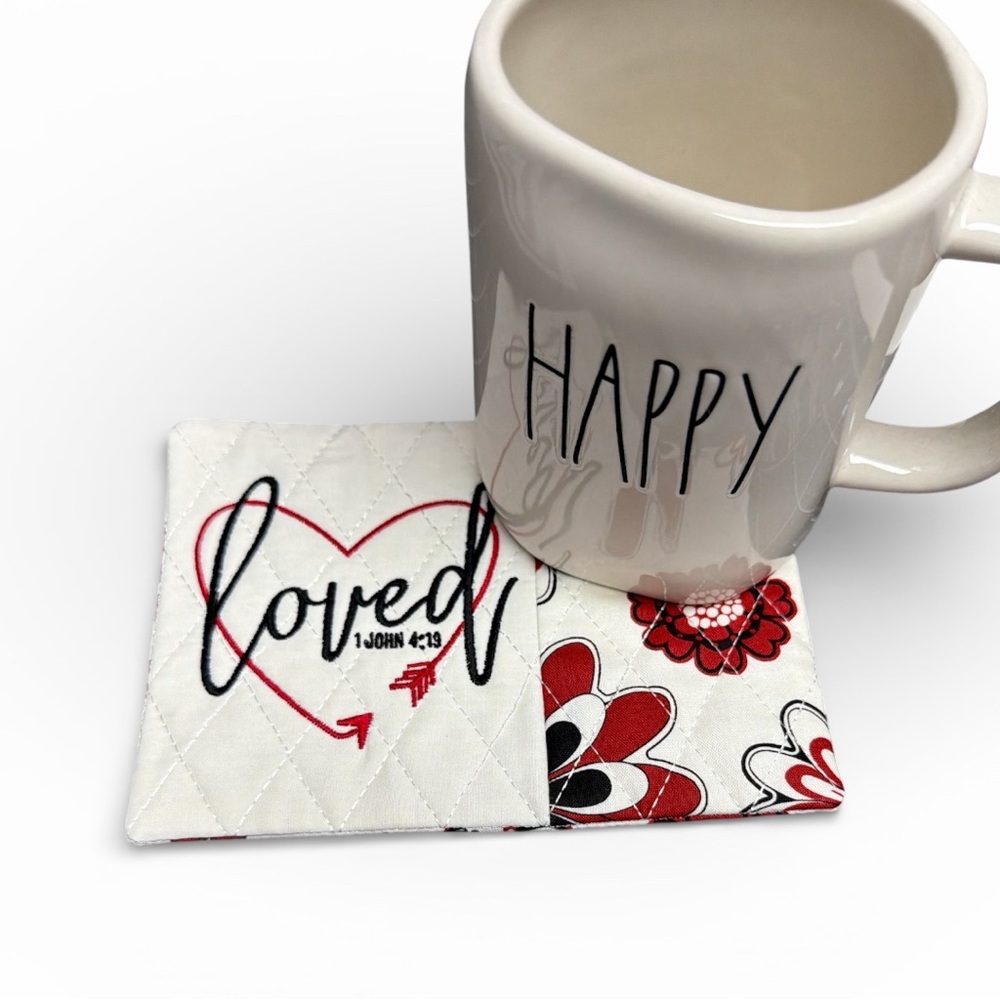 Hand Crafted Mug Rug Coaster Embroidered Cotton Fabric Padded Absorbs Liquid - Picture 3 of 9